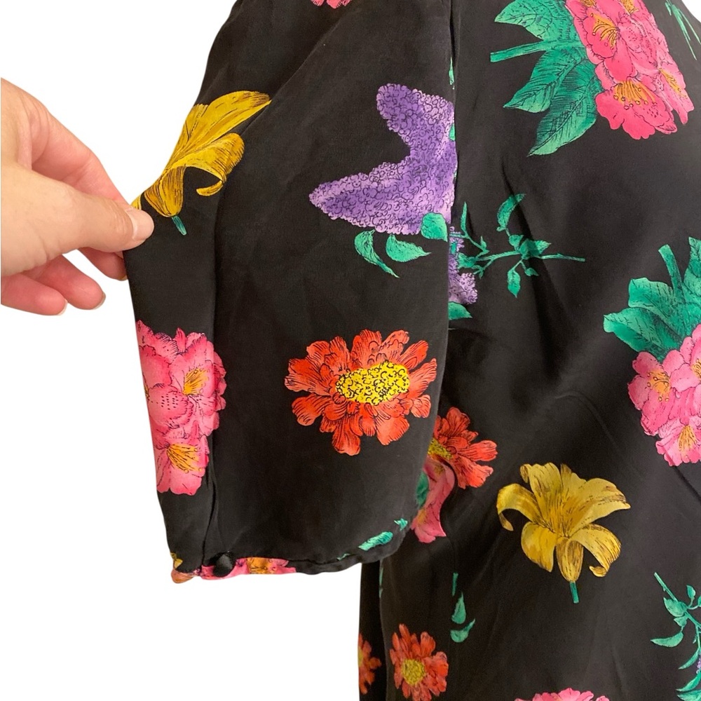 Vintage Liz Claiborne Black Floral Ruffle Hem Dress Short Sleeve Size 12 - Picture 5 of 12